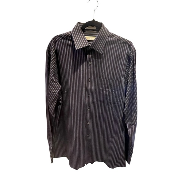 Michael Kors Brown Blue Striped Button Up Long Sleeve Shirt Mens Size L 16 34/35 - Picture 4 of 6